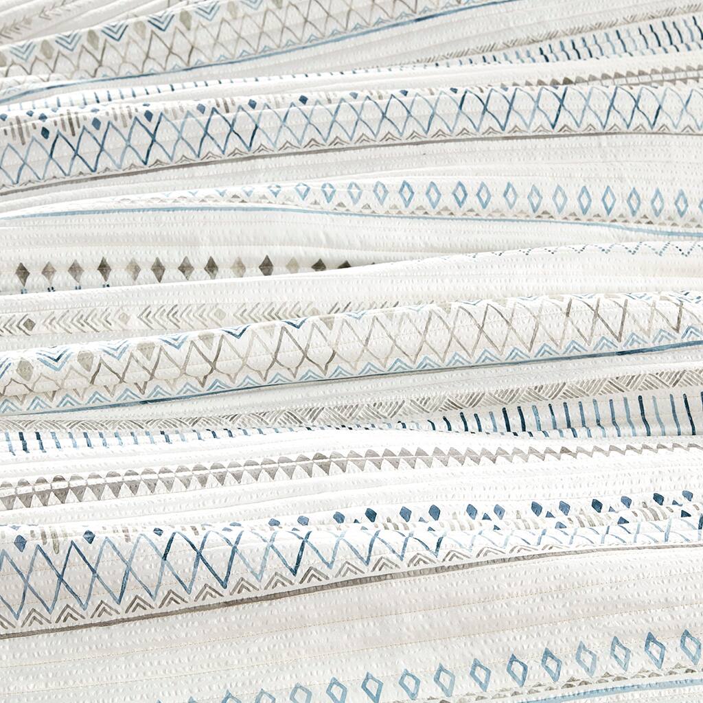 Alt View 5. Gracie Mills - Gracie Mills Penny Southwest-Inspired 3 Piece Printed Seersucker Quilt Set - Taupe/Blue.