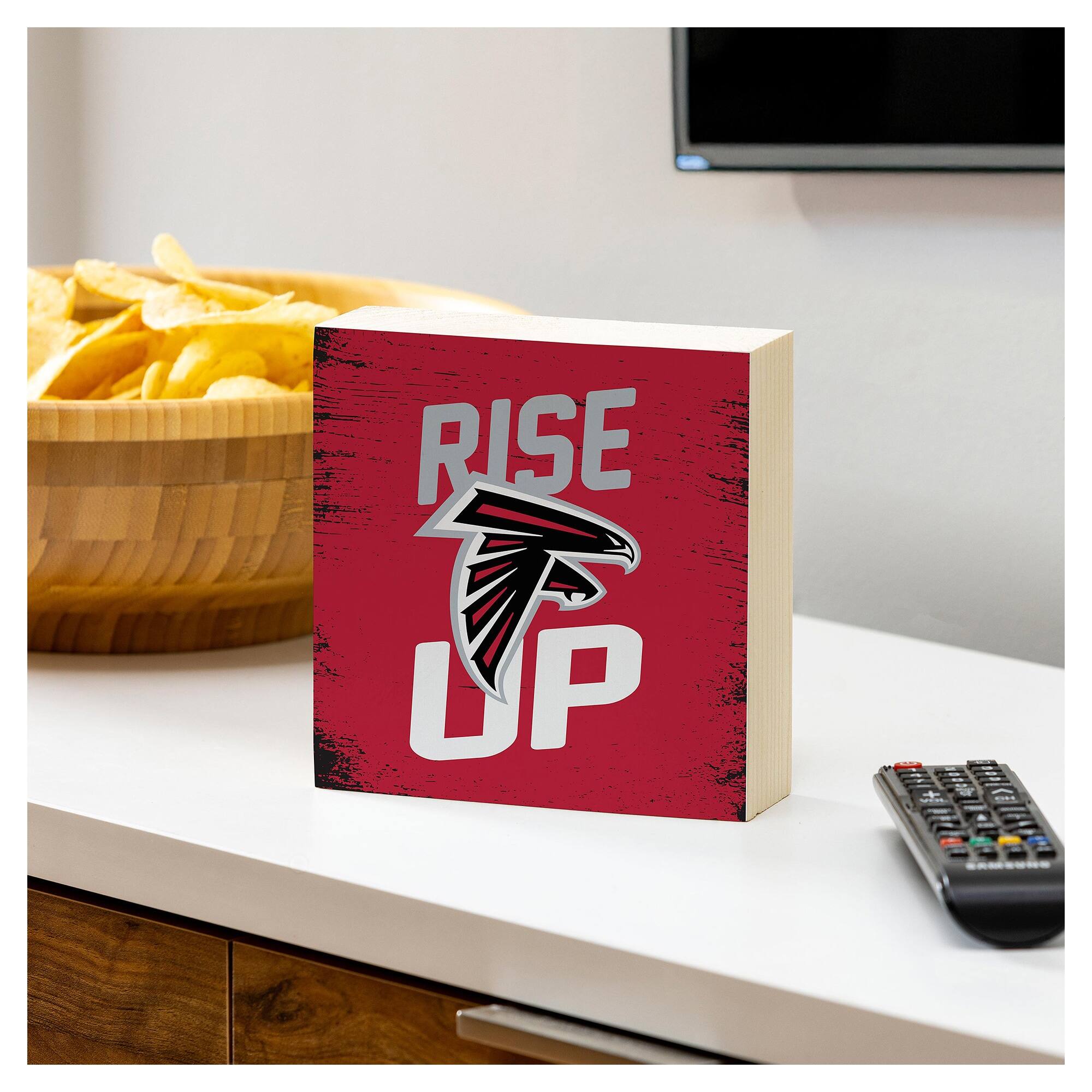 Alt View 2. Evergreen Enterprises - Atlanta Falcons 6" Square Fan Chant Wood Block Shelf Sign - Multicolor.