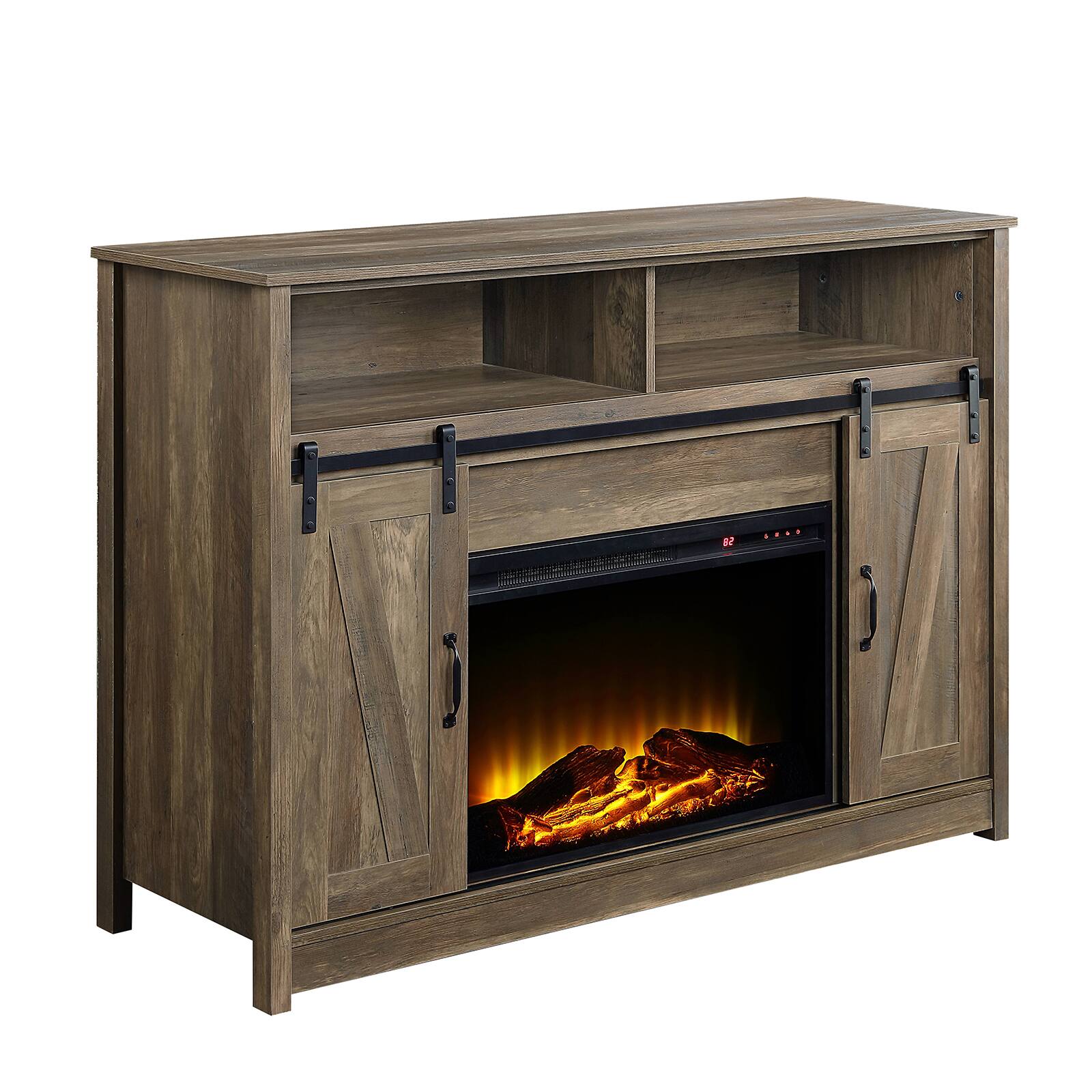 Alt View 2. Chateau Abodes - 51" Farmhouse Fireplace TV Stand with Electric Fireplace, Shelf Storage for TVs up to 60" - Oak.