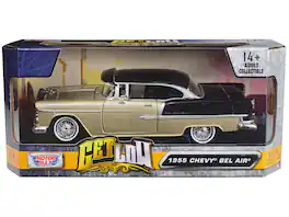 1955 Chevrolet Bel Air Lowrider Hard Top "Get Low" Series 1/24 Diecast Car Model by Motormax - Beige Metallic And Black