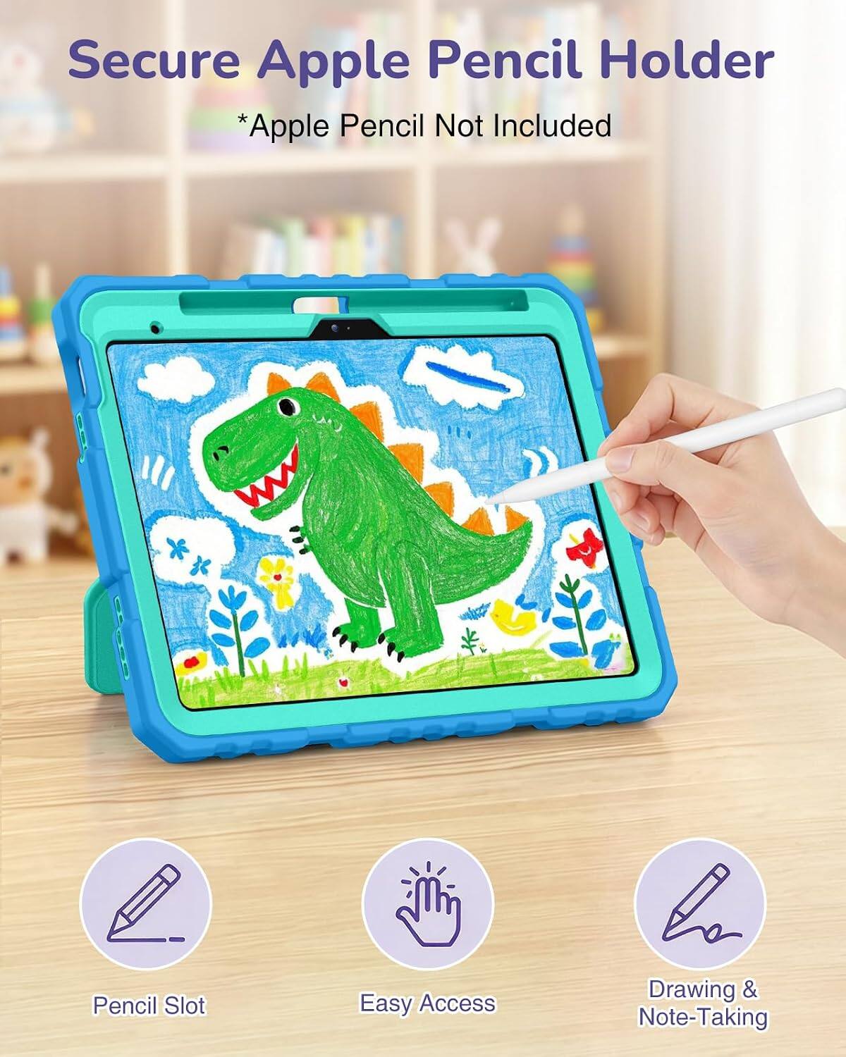 Secure Apple Pencil Holder  
*Apple Pencil Not Included  

Pencil Slot  
Easy Access  
Drawing & Note-Taking