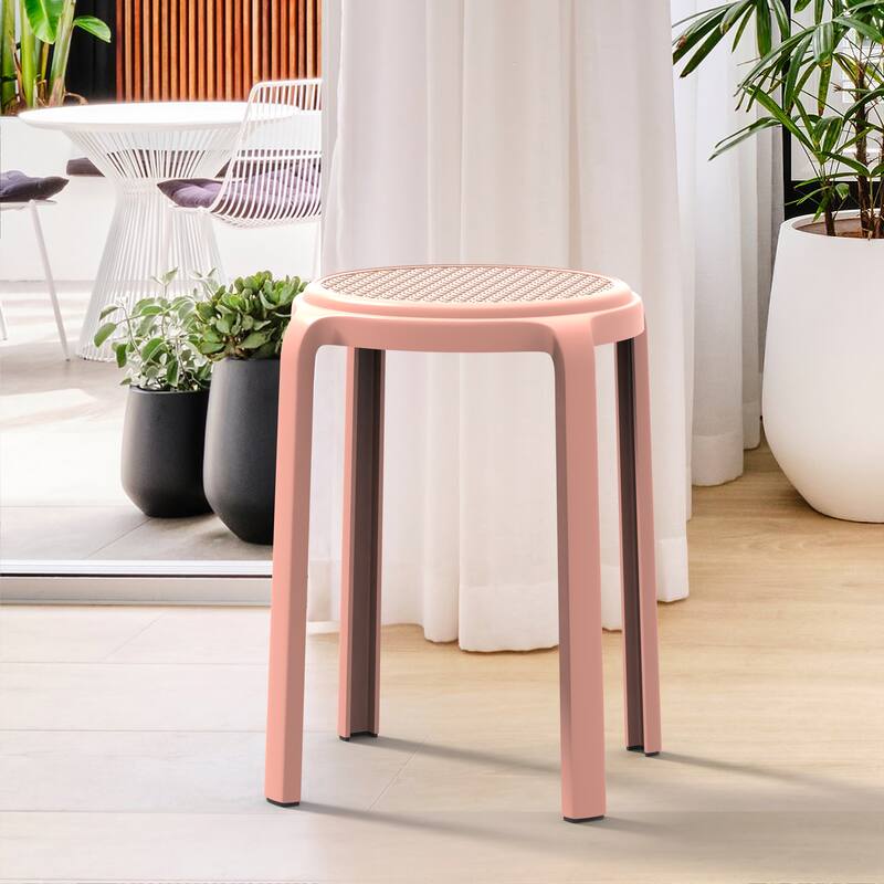 LeisureMod Tresse Stackable Round Poly Stool with Wicker Top, Modern ...