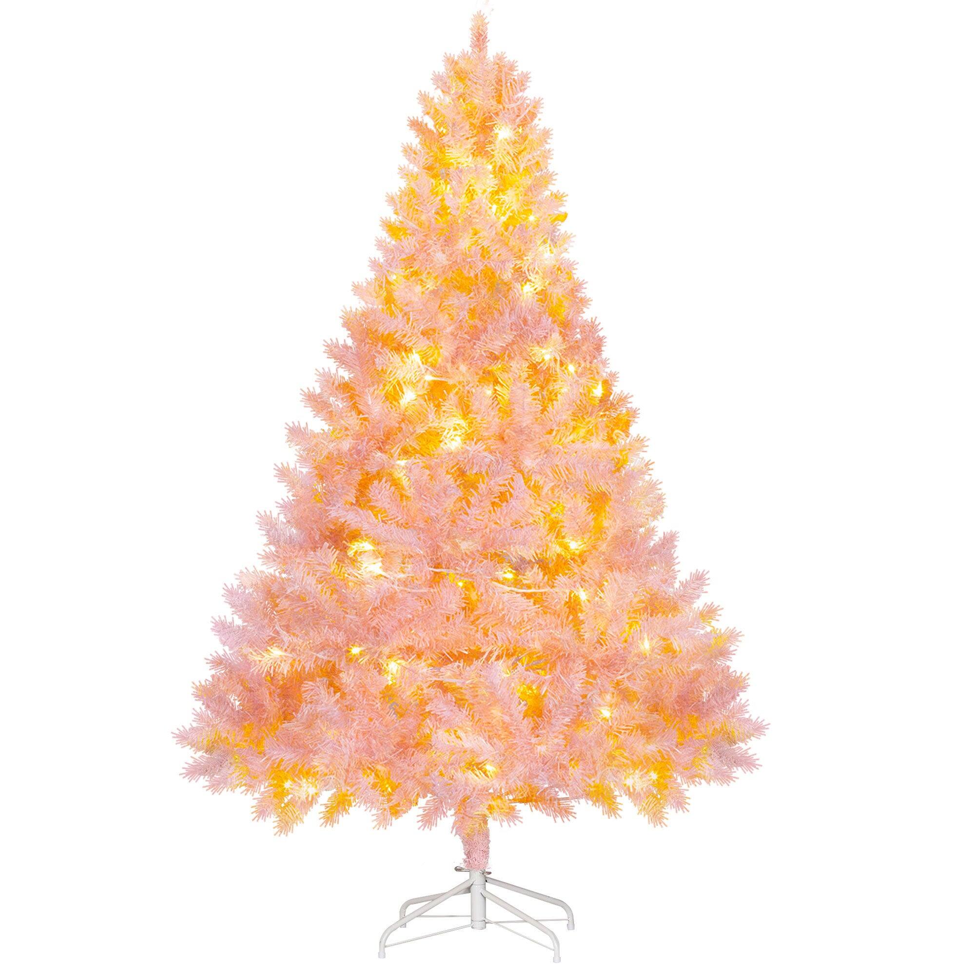 Alt View 5. Hivvago - 6 ft Tall Prelit Christmas Tree Douglas Fir Artificial Christmas Tree with Realistic Branches - Pink.