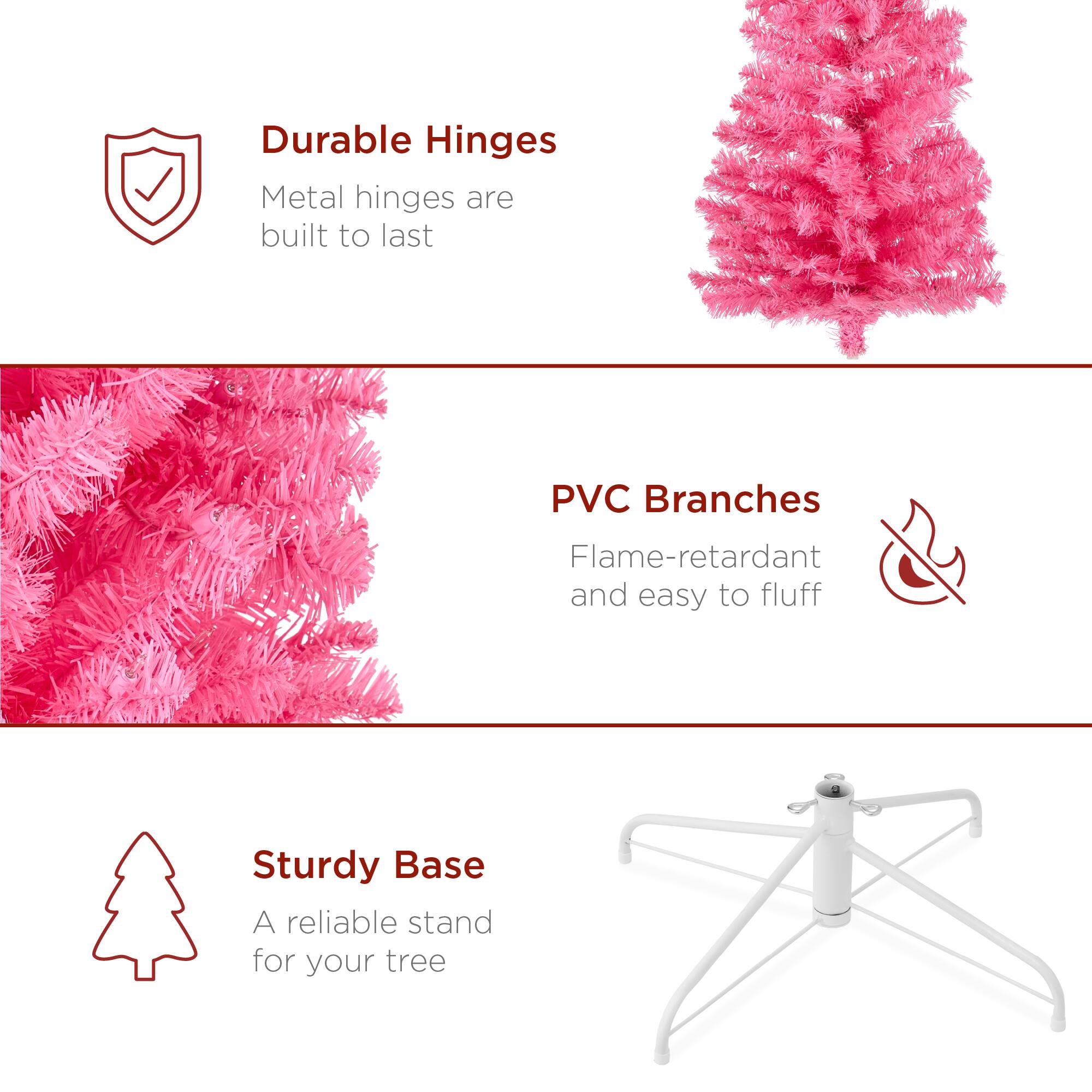 Durable Hinges: Metal hinges are built to last.

PVC Branches: Flame-retardant and easy to fluff.

Sturdy Base: A reliable stand for your tree.