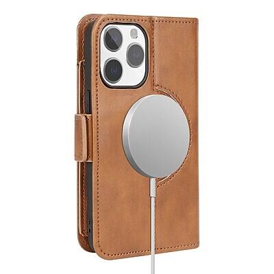 Alt View 5. SaharaCase - SaharaCase Genuine Leather Wallet Case, Tempered Glass Screen, Camera Protector for iPhone 15 Pro Max - Brown.