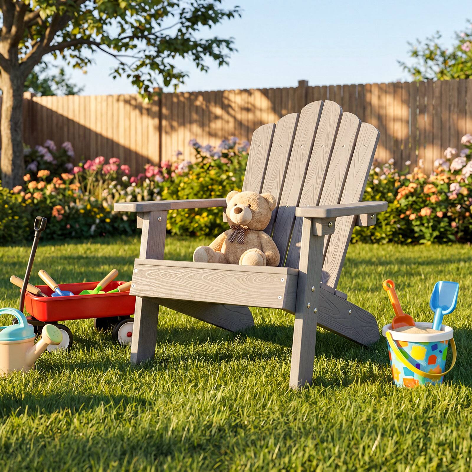 Alt View 4. Costway - Costway Kids Adirondack Chair, All-weather Outdoor Chair for Kids with Tilted High Backrest - Gray.