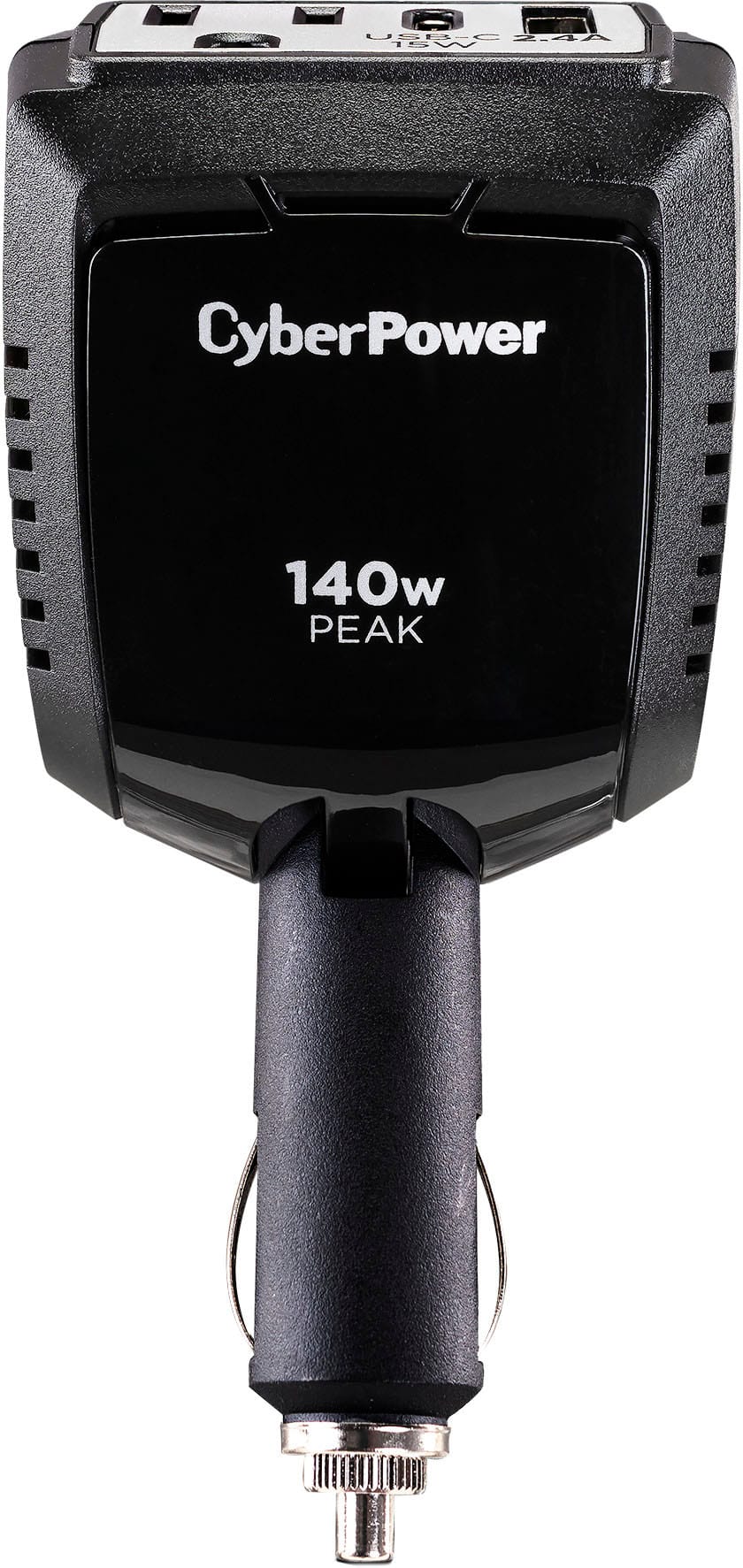 The text on the image reads "CyberPower 140W PEAK 15W USB-C T4A IOUIIOH."