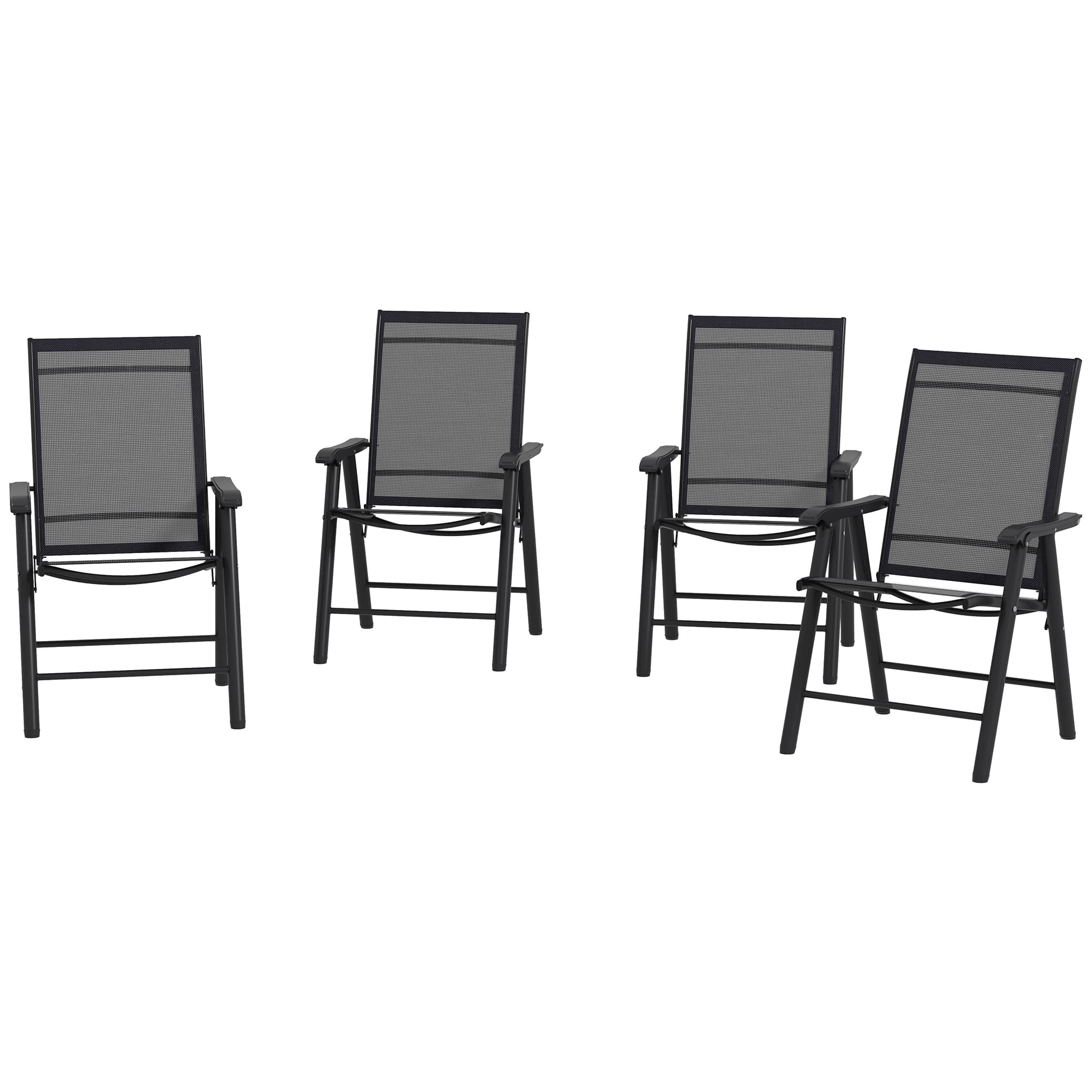 Outsunny - of 4 Outdoor Folding Chairs, Stackable Patio Dining Chairs with Armrests - Black
