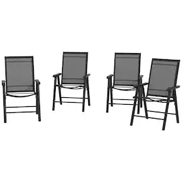 Outsunny - of 4 Outdoor Folding Chairs, Stackable Patio Dining Chairs with Armrests - Black