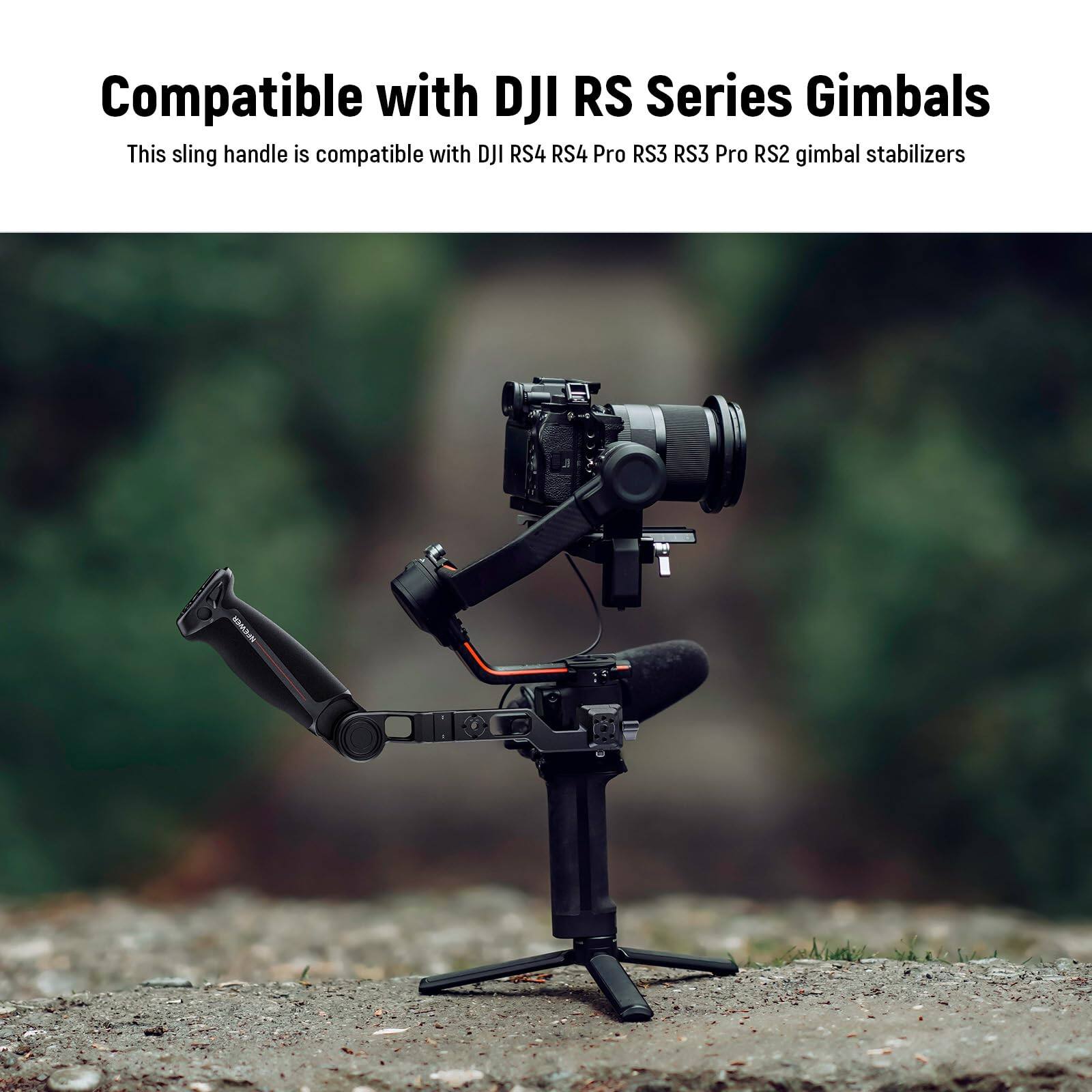 Compatible with DJI RS Series Gimbals  
This sling handle is compatible with DJI RS4 RS4 Pro RS3 RS3 Pro RS2 gimbal stabilizers