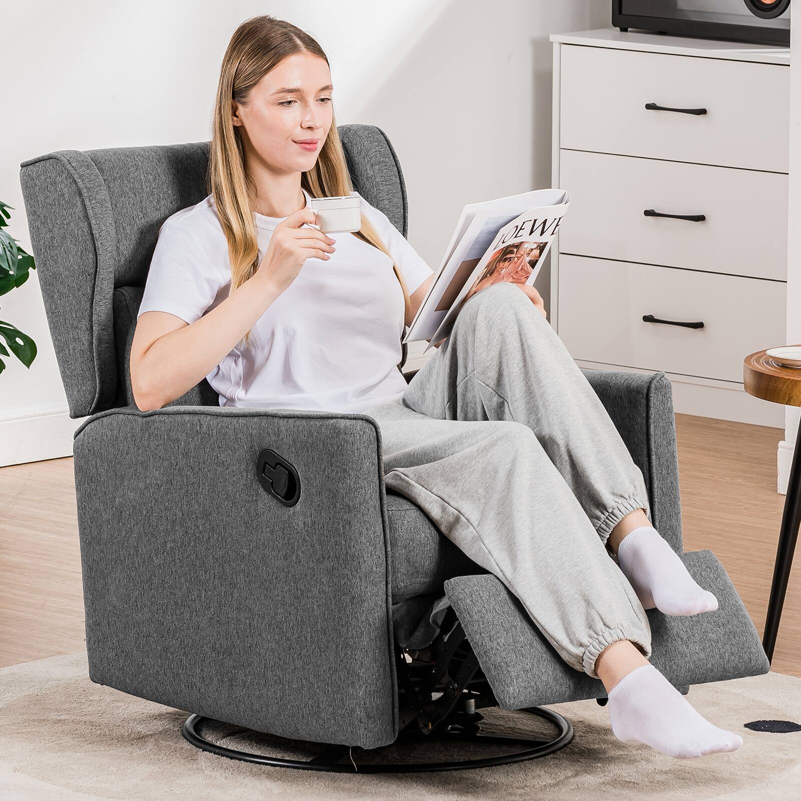 Alt View 3. CloudRest Pro - Rocking Recliner Chair Textile Swivel Glider Reclining,Gray - Gray.