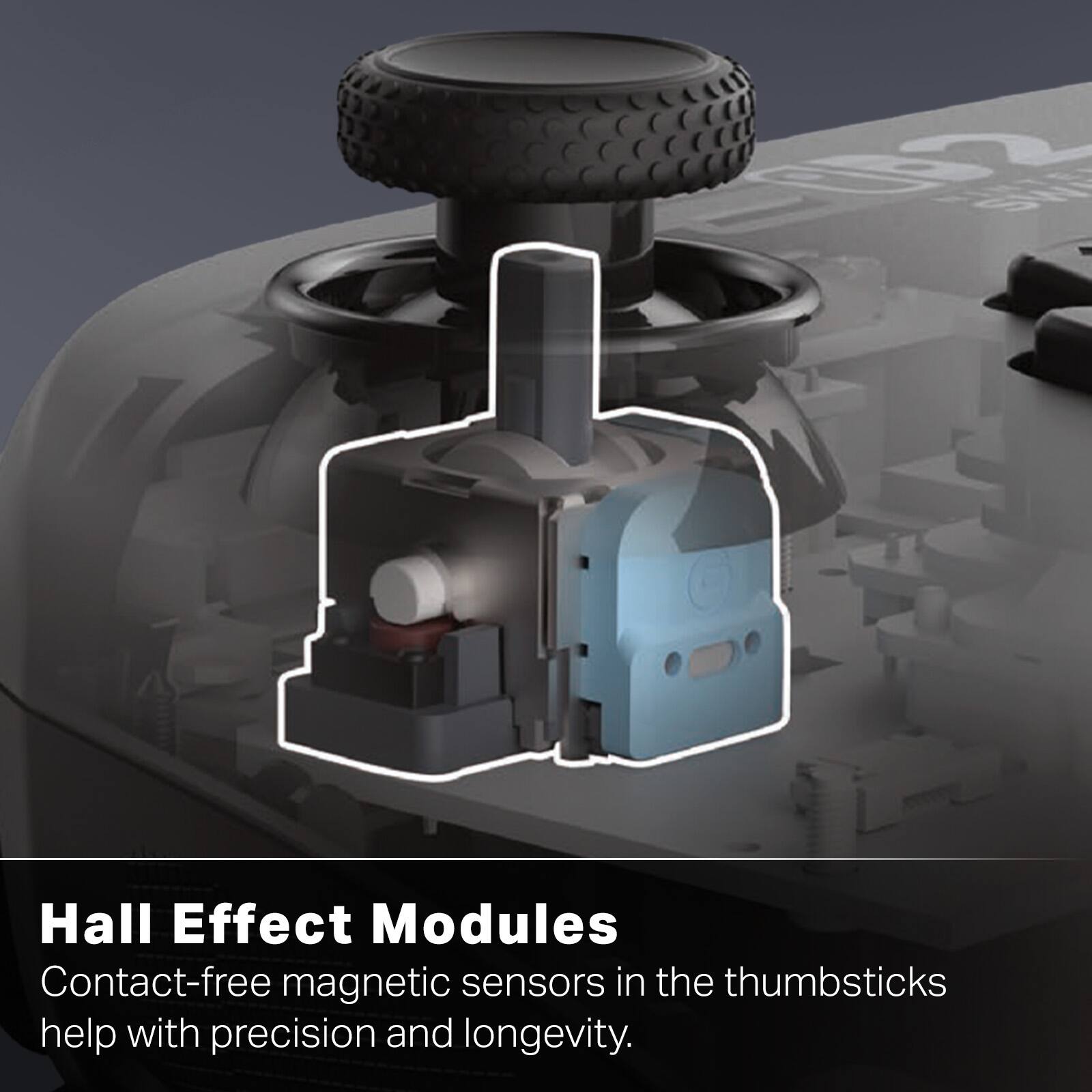 Hall Effect Modules  
Contact-free magnetic sensors in the thumbsticks help with precision and longevity.