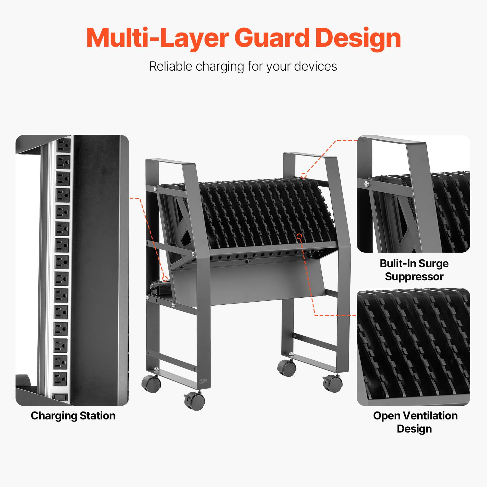 Multi-Layer Guard Design  
Reliable charging for your devices  
Built-In Surge Suppressor  
Charging Station  
Open Ventilation Design