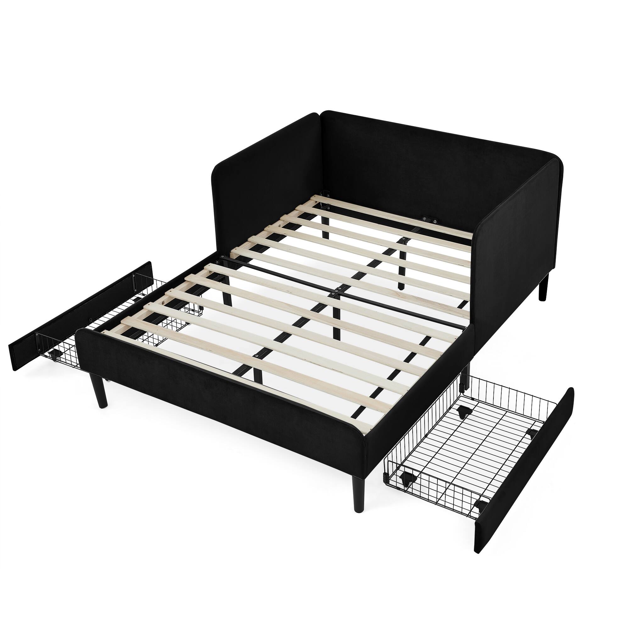 Alt View 9. Ecooso - Full Size Upholstered Platform Bed Frame with 2 Storage Drawers, Adjustable Velvet Sofa Bed - Black.
