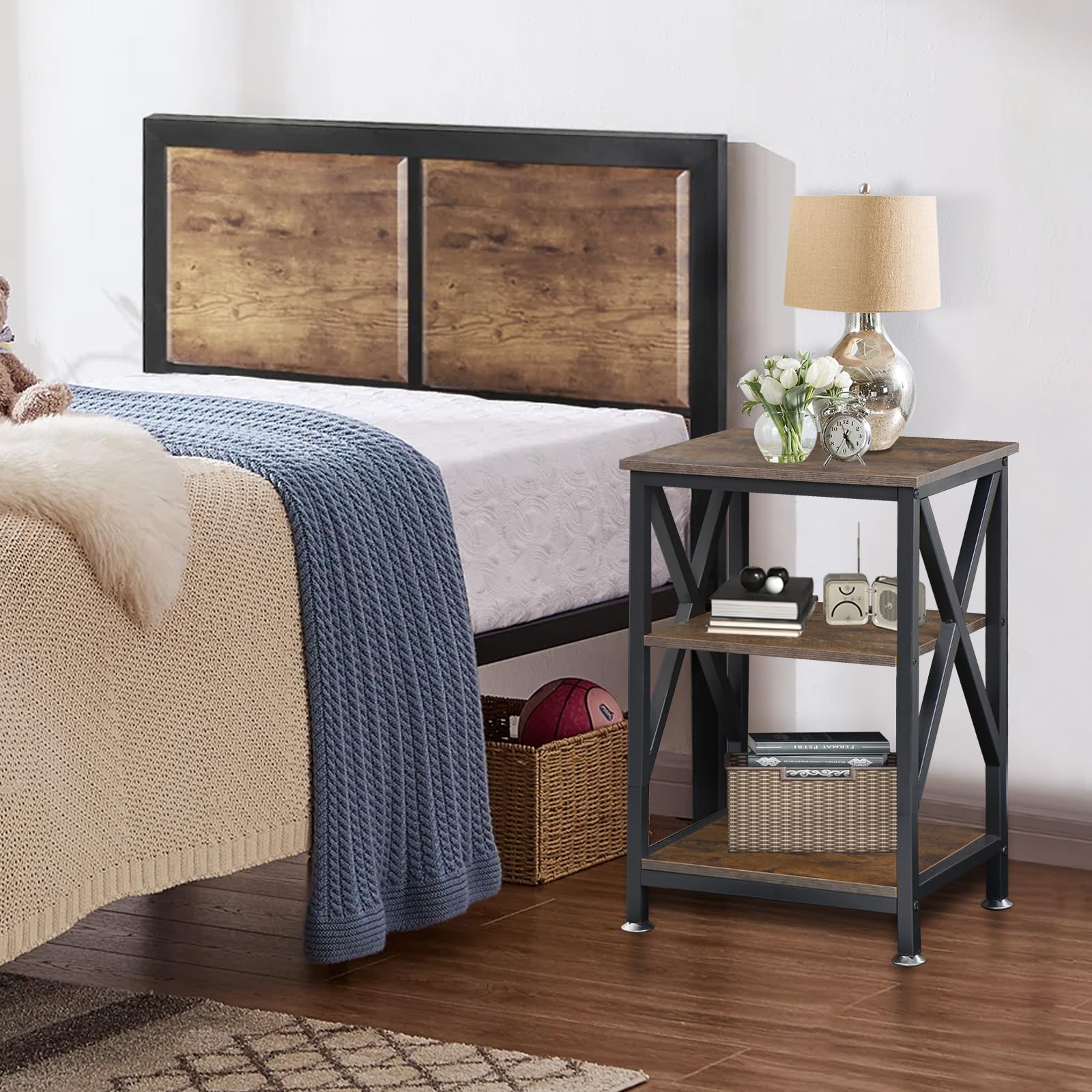 Alt View 5. PO3TICJUNKI3 - End Tables Living Room Set Of 2 Farmhouse Side Table With Storage Shelf 16 W X 12 D 24 H X-shaped Night Sta... - 16"W*12"D*28"H.