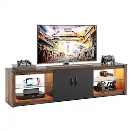 Bestier - 71-inch Gaming TV Stand with RGB Lights & Adjustable Glass Shelves - Walnut