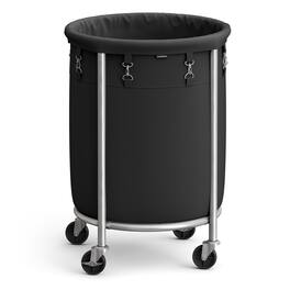 Songmics Home - Laundry Basket on Wheels, Laundry Trolley 110L,Steel Frame,Removable Bag, 4 Castors and 2 Brakes - Black/Silver