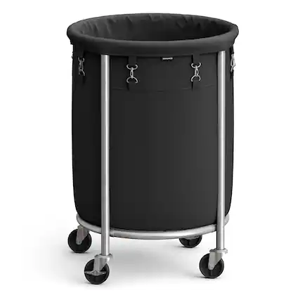 Front. Songmics Home - Laundry Basket on Wheels, Laundry Trolley 110L,Steel Frame,Removable Bag, 4 Castors and 2 Brakes - Black and Silver.
