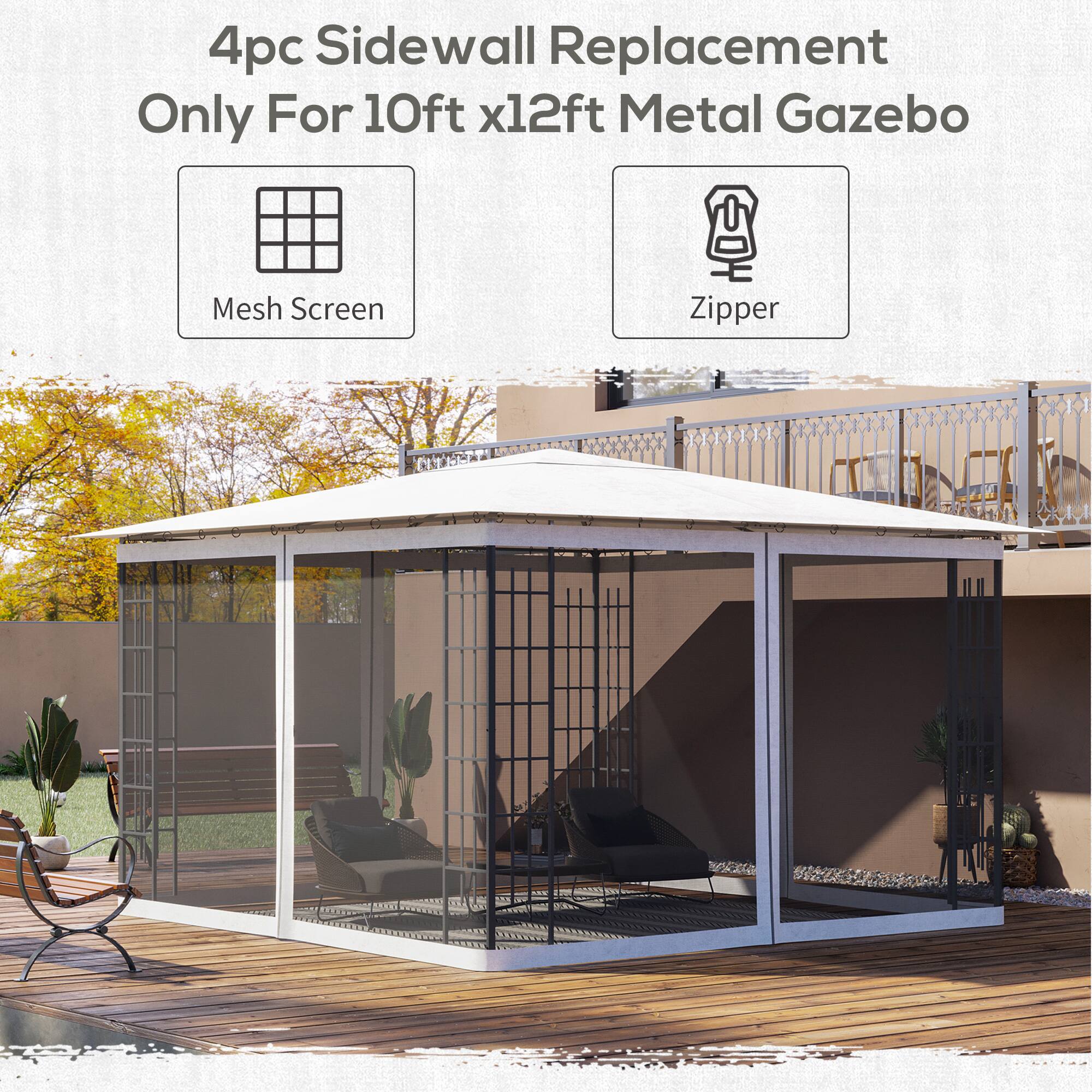 4pc Sidewall Replacement Only For 10ft x12ft Metal Gazebo  
Mesh Screen  
Zipper