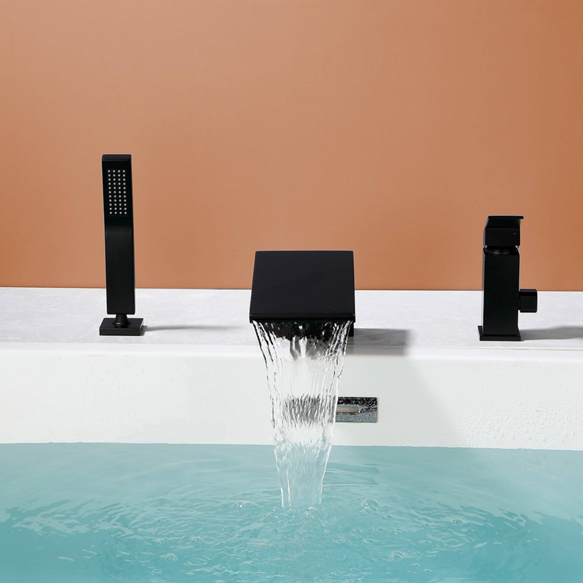 Alt View 9. Boyel Living - Black Bathtub Waterfall Faucet with Hand Shower and Separate Hot/Cold Handles - Matte Black.