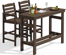 SERWALL - Outdoor Bar Set, 2 Adirondack Bar Chairs & Bar Height Table, All-Weather HDPE Patio Furniture - Coffee