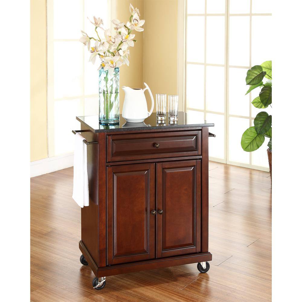 Angle. Crosley Furniture - Compact Granite Top Kitchen Cart - Mahogany.