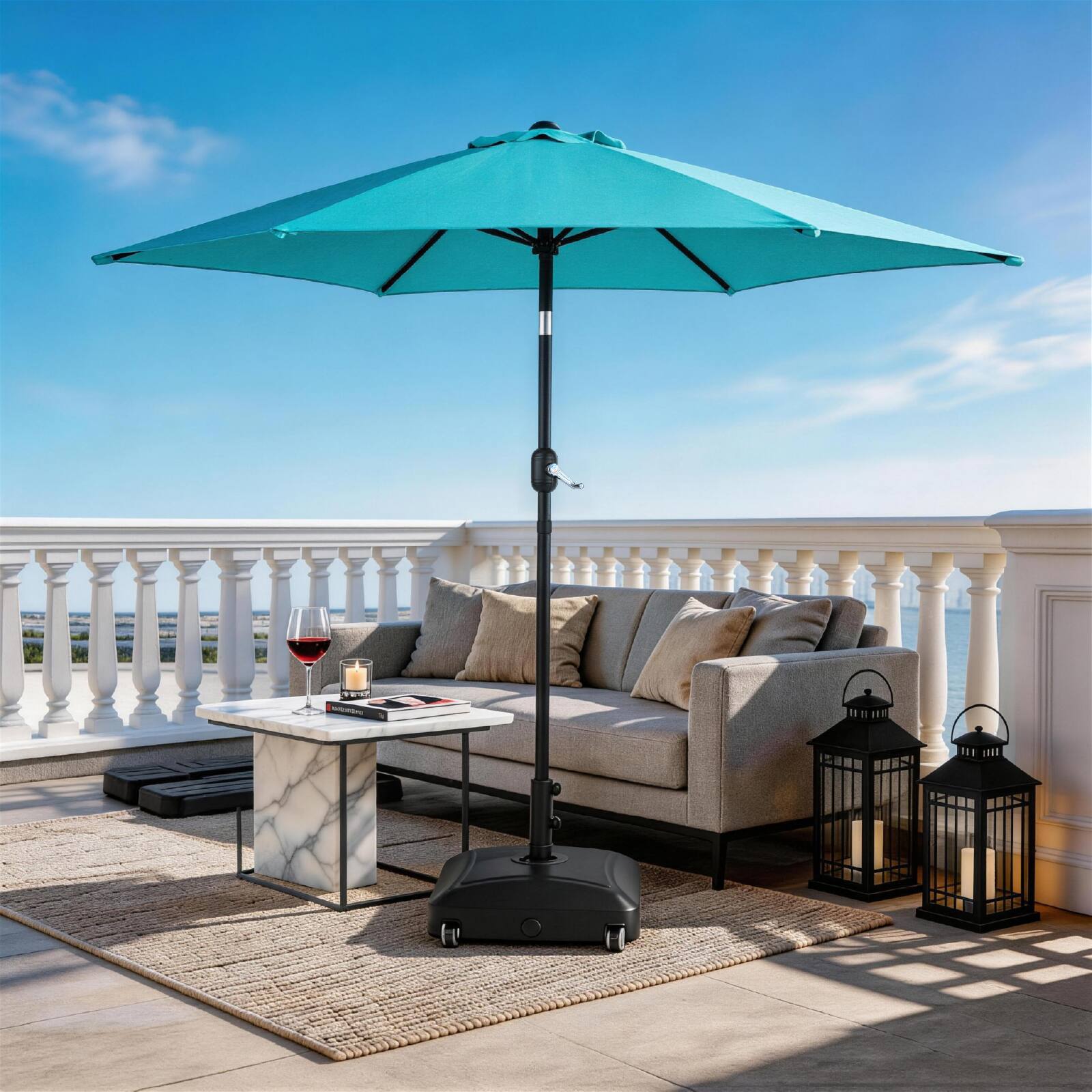 Left. Winado - 9FT Patio Umbrella Outdoor Umbrella with Push Button Tilt and Crank, Umbrella Outdoor Patio for Patio, Deck, Backyard.