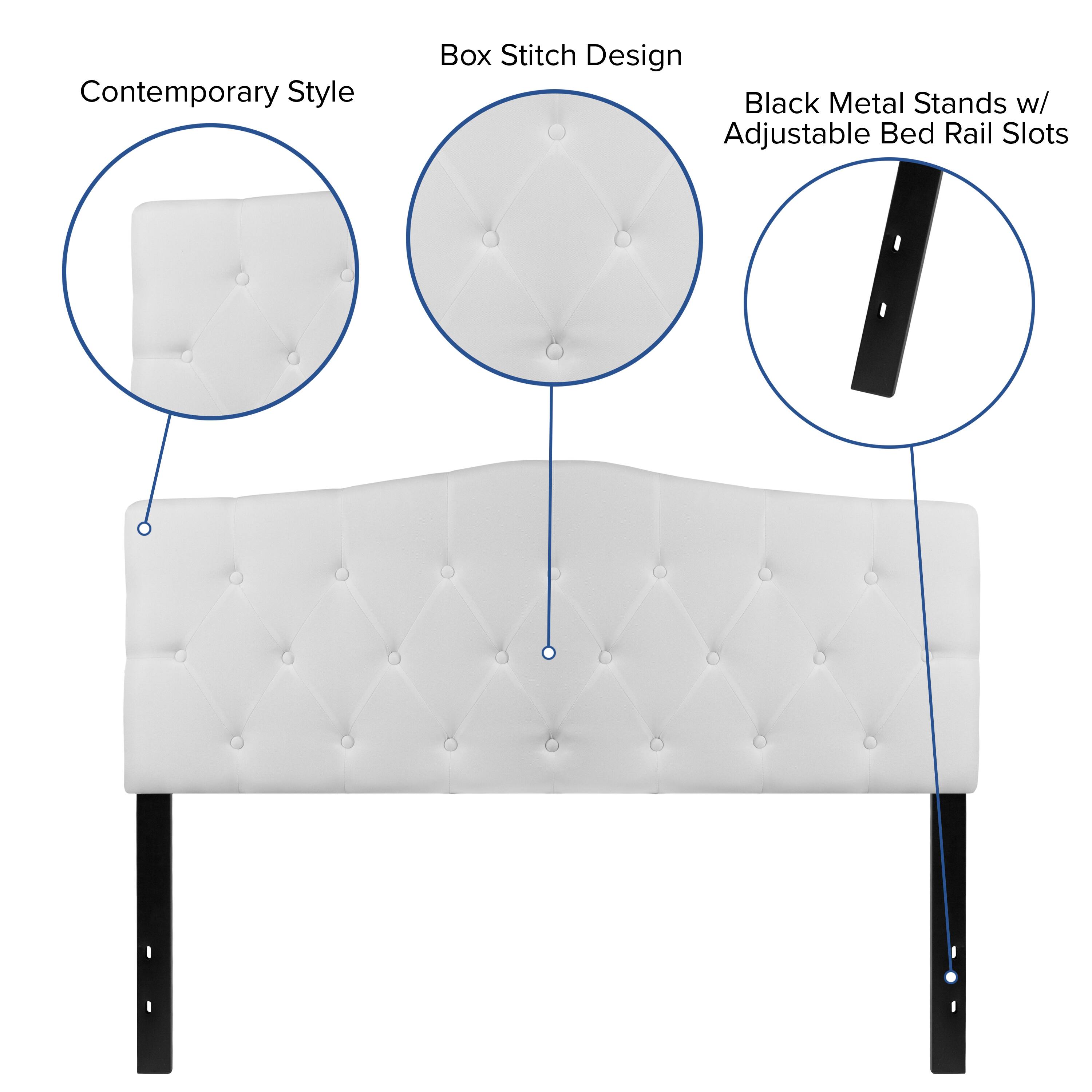 Contemporary Style Box Stitch Design Black Metal Stands w/ Adjustable Bed Rail Slots