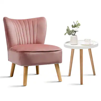 Front. Gymax - Gymax 2pcs Accent Chairs & End Table Set Armless Velvet Sofa & Round Table - Pink.