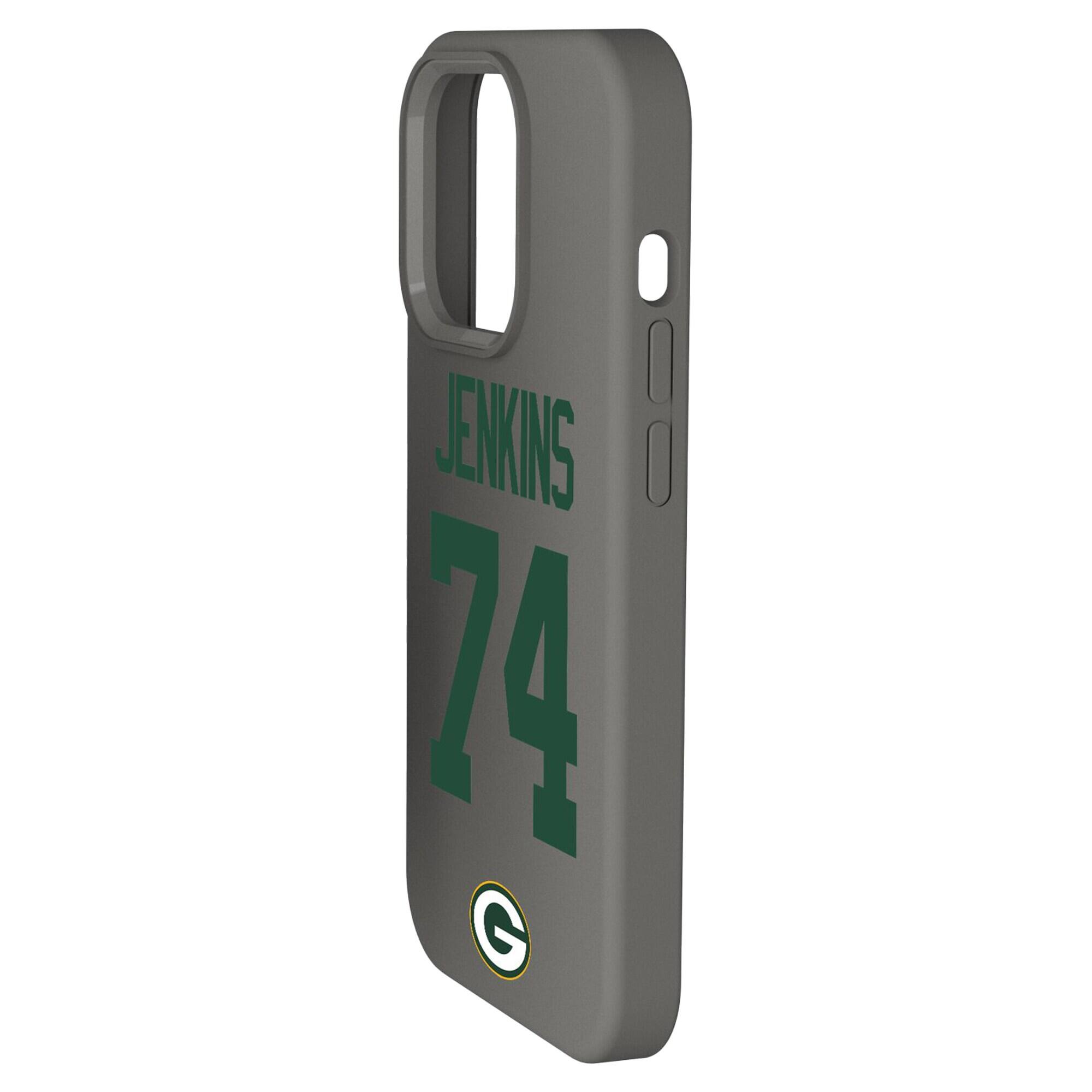 Alt View 1. Keyscaper - Elgton Jenkins Gray Green Bay Packers Ready Soft Touch iPhone Case - 15 Pro Max - Gray.