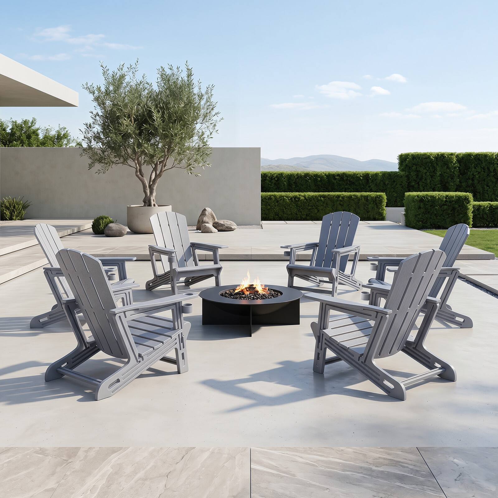 Alt View 4. Costway - Costway 2 PCS HDPE Adirondack Chairs with Realistic Wood Grain, Extended Backrest - Gray.