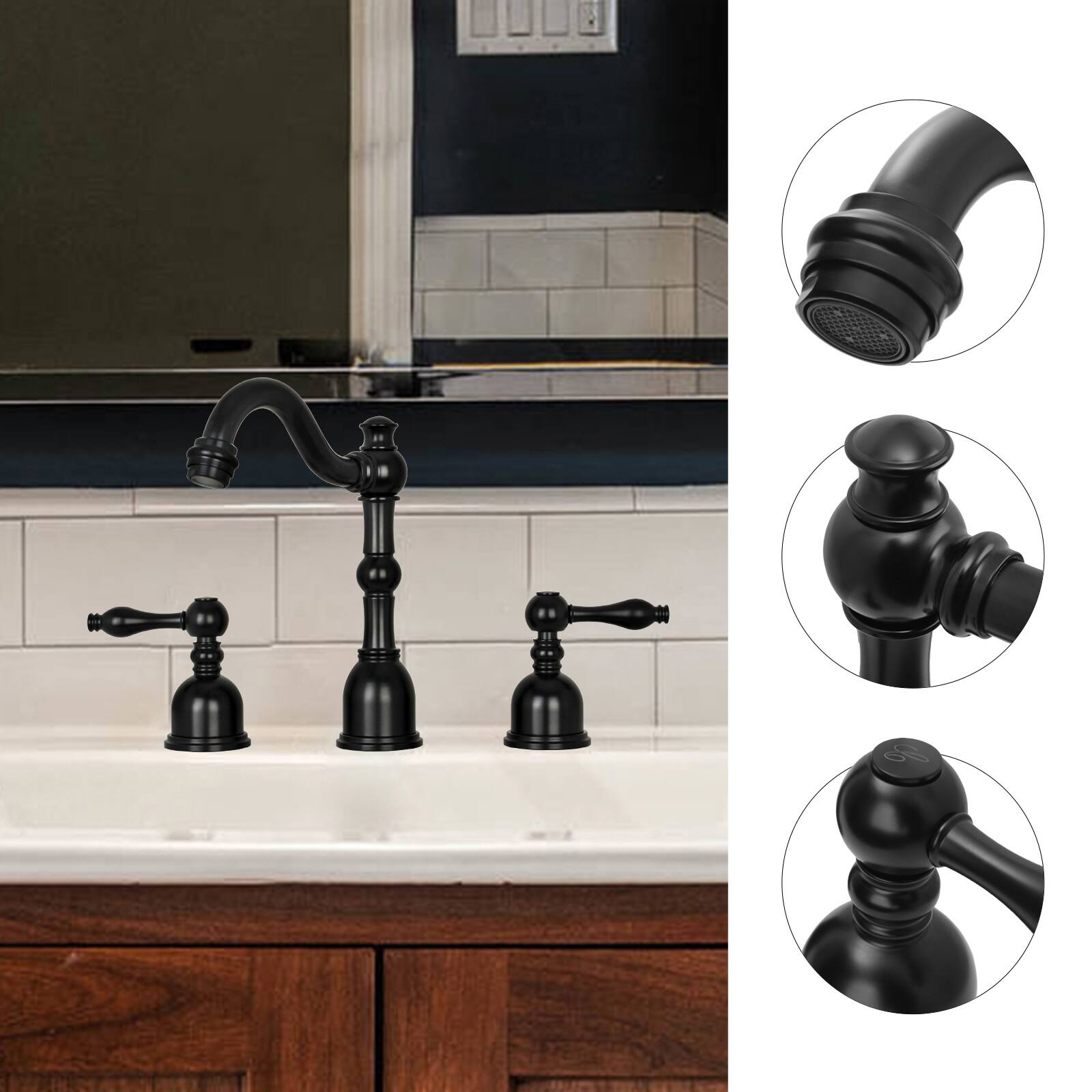 Alt View 2. Akicon - Akicon 8 inch Two-Handles Widespread Bathroom Sink Faucet in Matte Black - Matte Black.