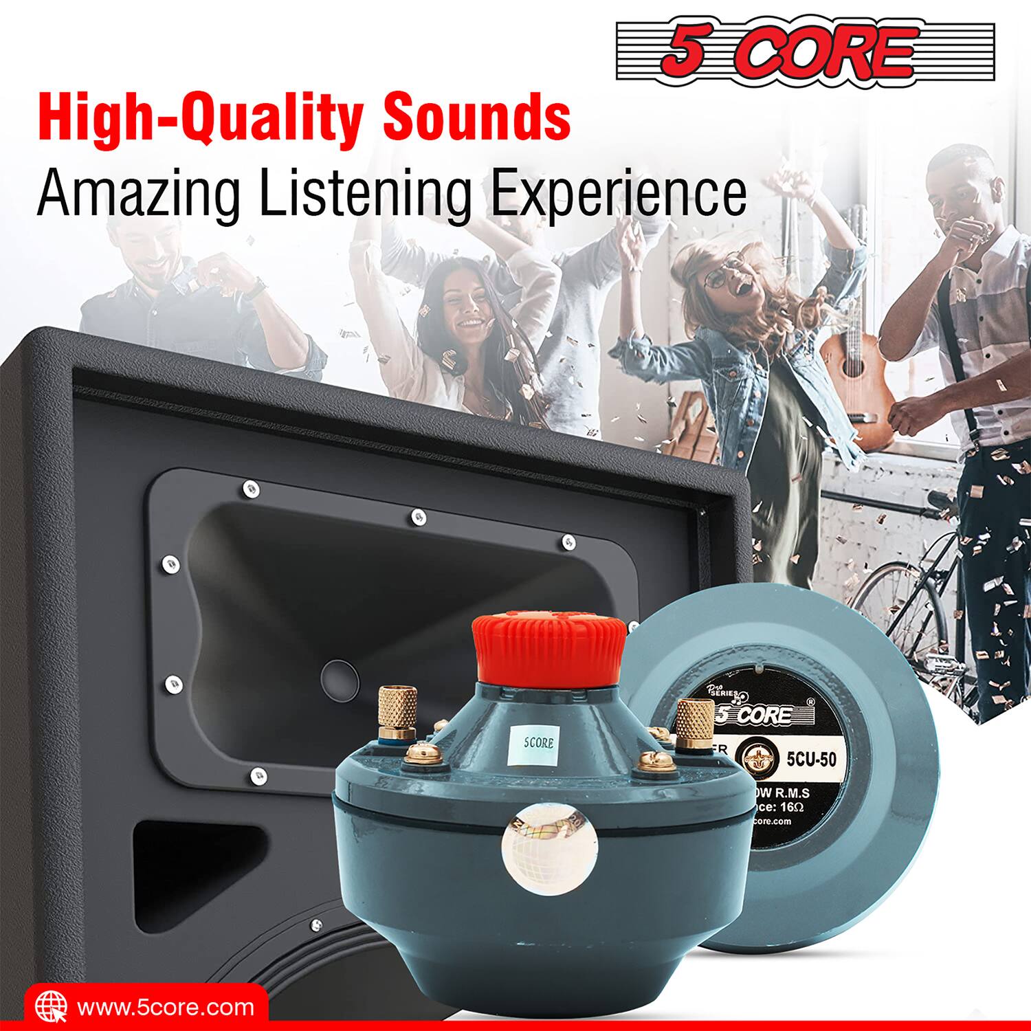 5 CORE  
High-Quality Sounds  
Amazing Listening Experience  

SCORE  
5 CORE  
5CU-50  
R.M.S: 160  
www.5core.com
