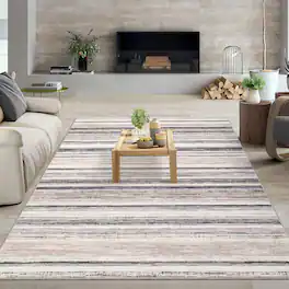 Acekool - Rug for Living Room 10x13 Washable Rug Modern Striped Area Rugs - Brown
