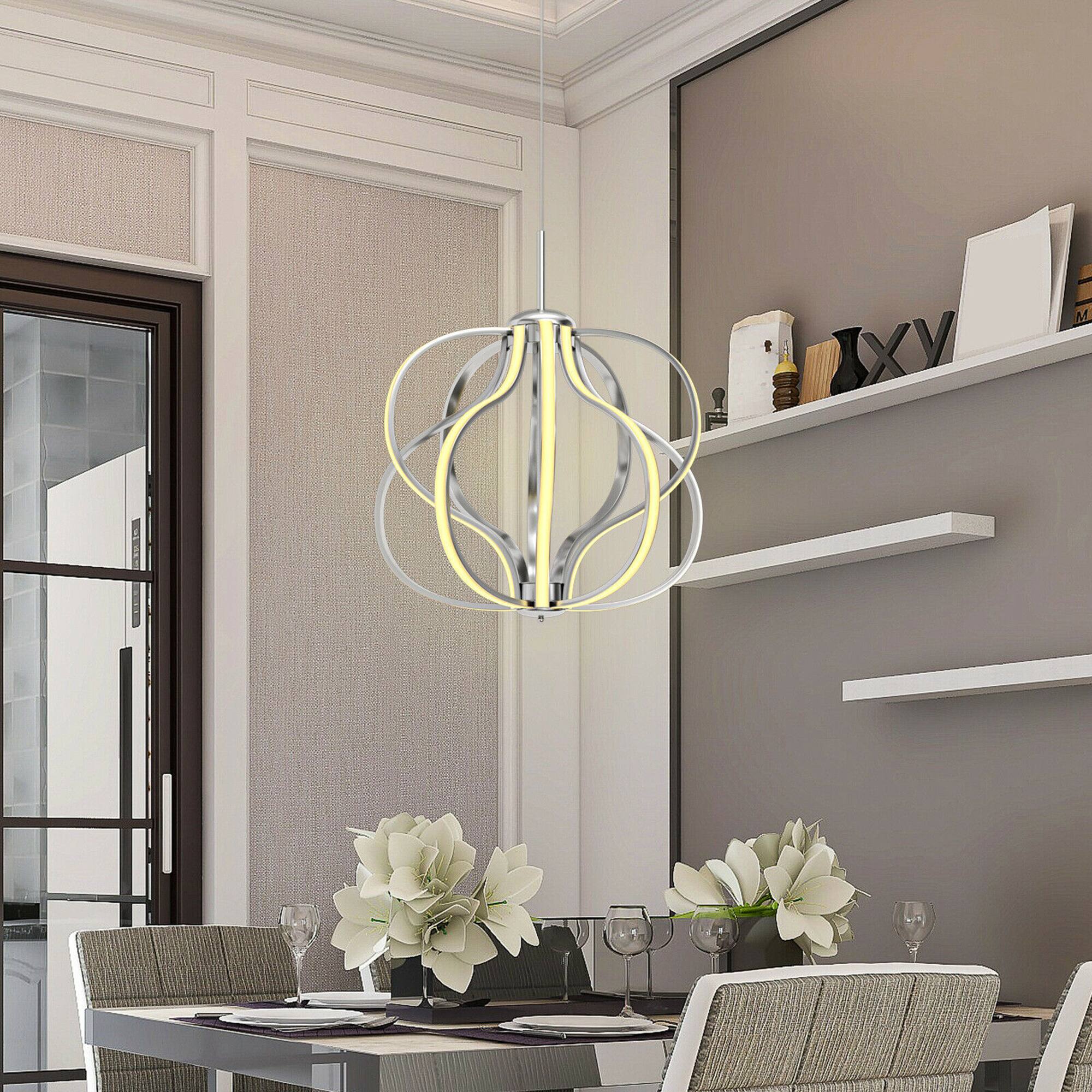 Alt View 1. Costway - Costway Dimmable Modern LED Chandelier Chrome Plated Pendant Light w/ Warm White LED - Grey.