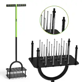Steelite - Heavy Duty Manual Core Lawn Aerator Tool with 16 Steel Spikes Long Handle & Wide Plate - Green