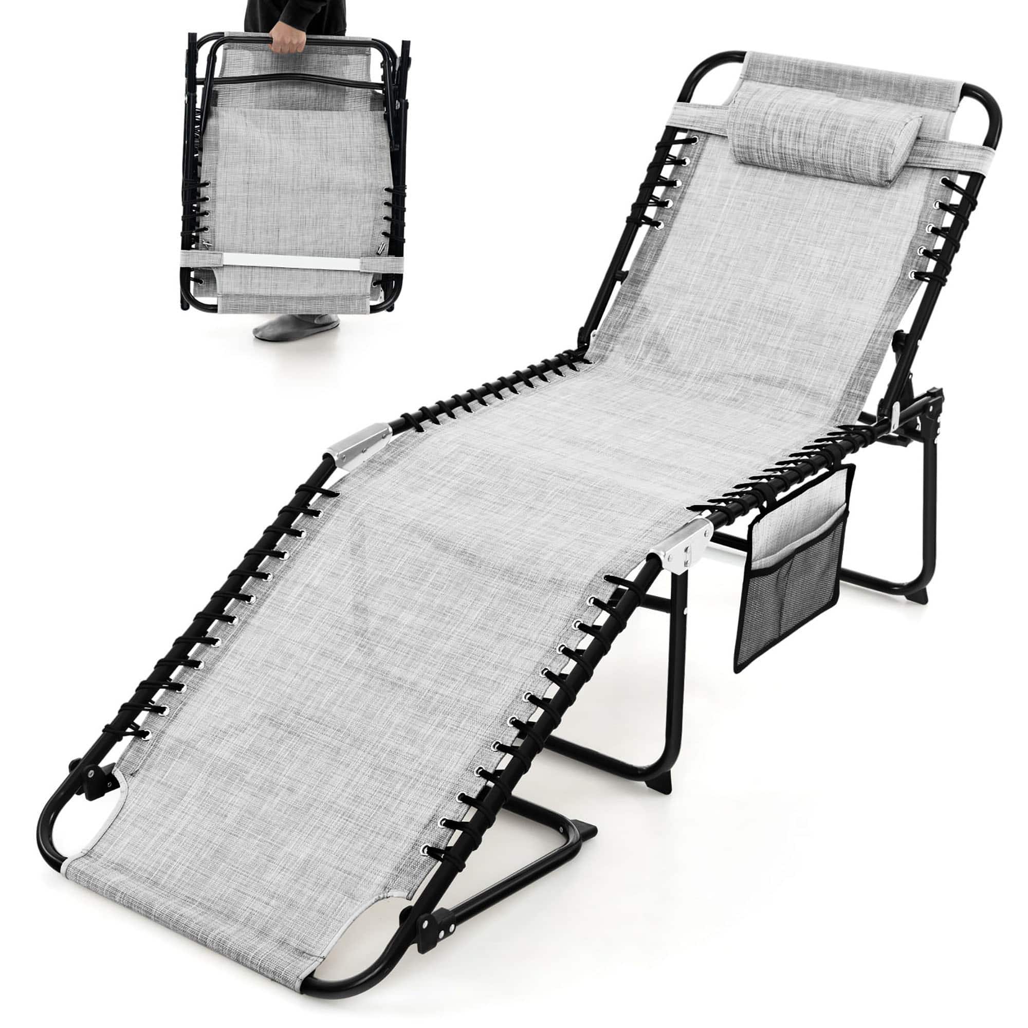Gymax - Folding Chaise Lounge Chair Adjustable Beach Chair w/ Comfortable Headrest - Gray price history on PriceWatchPro