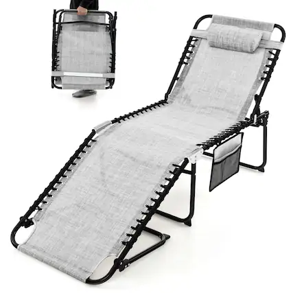 Front. Gymax - Gymax Folding Chaise Lounge Chair Adjustable Beach Chair w/ Comfortable Headrest - Grey.