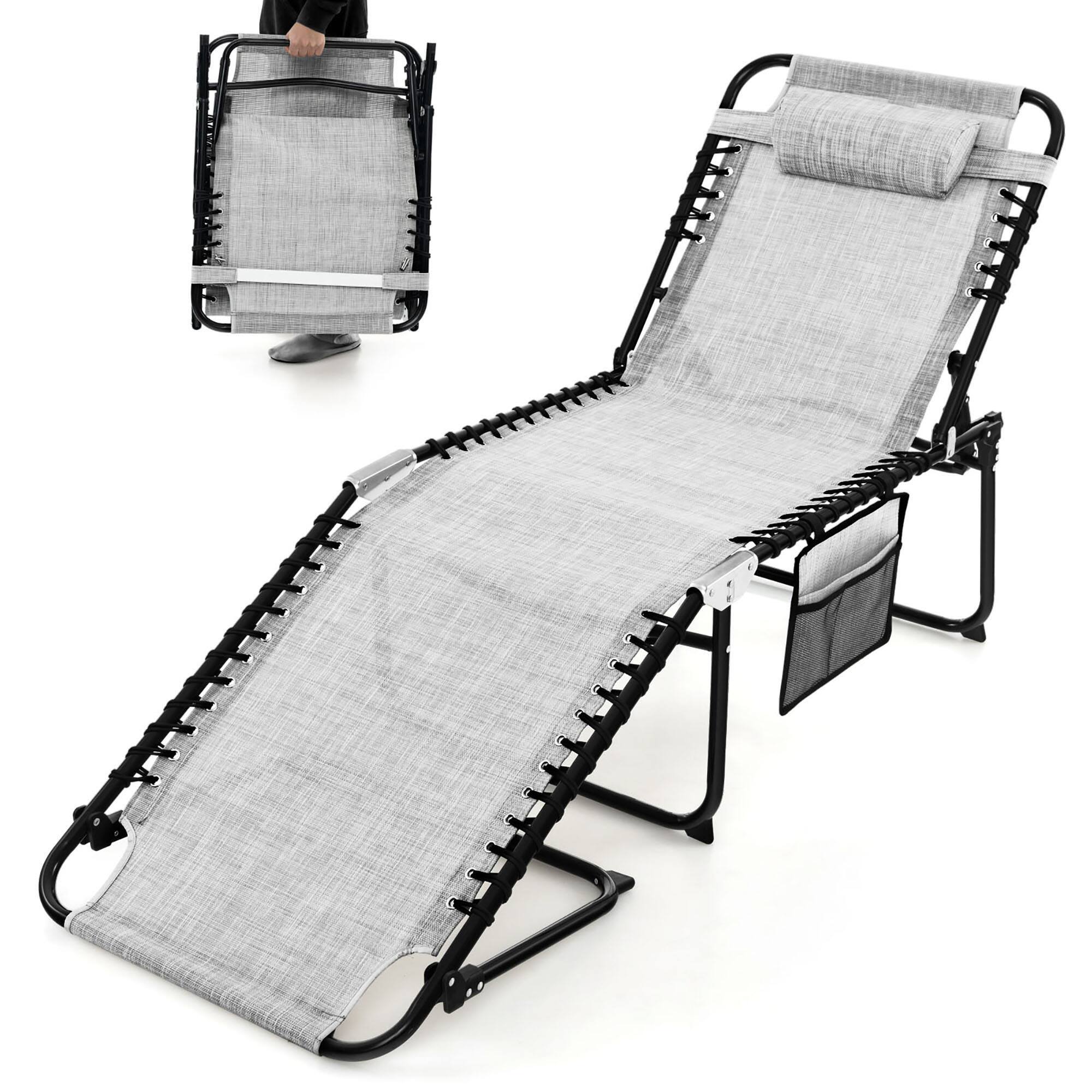 Front. Gymax - Gymax Folding Chaise Lounge Chair Adjustable Beach Chair w/ Comfortable Headrest - Grey.