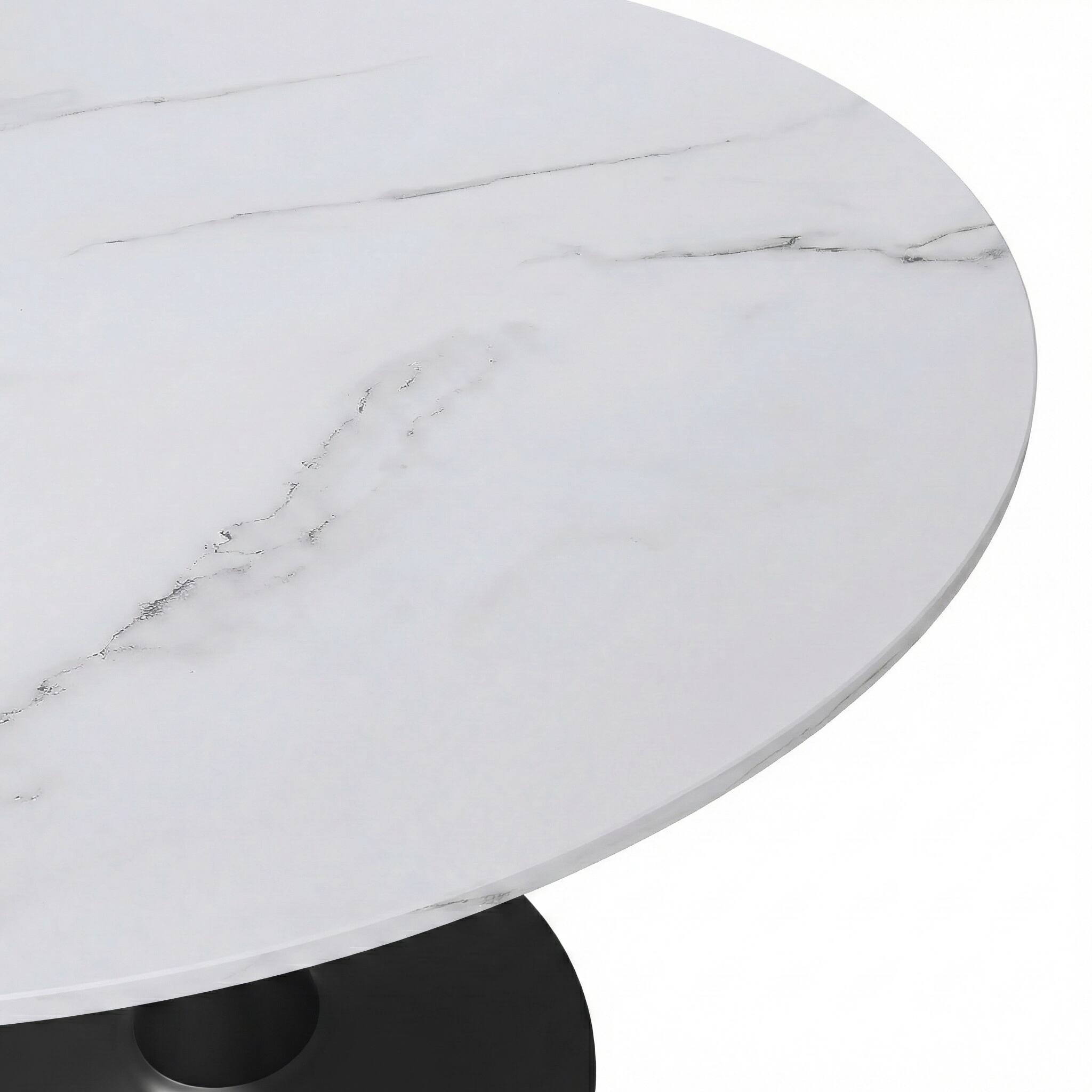 Alt View 5. LeisureMod - Bristol 40" Minimalist Round Pedestal Dining Table - Space-Saving Kitchen Table with Powder-Coated Steel Base - MDF - Marbled White.