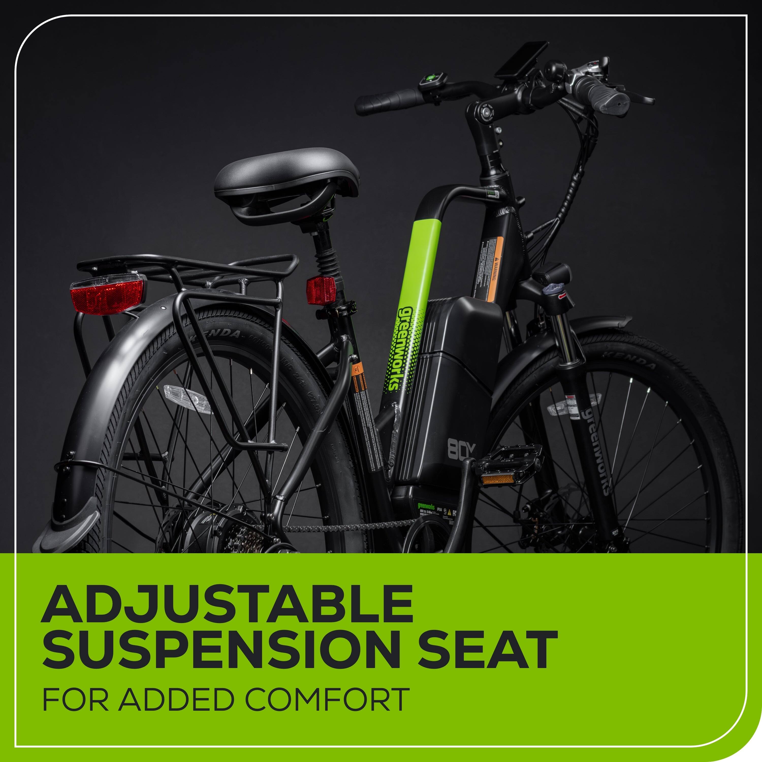 NDA K 272222 greenworks Y - mR RENDA reenwors ADJUSTABLE SUSPENSION SEAT FOR ADDED COMFORT
