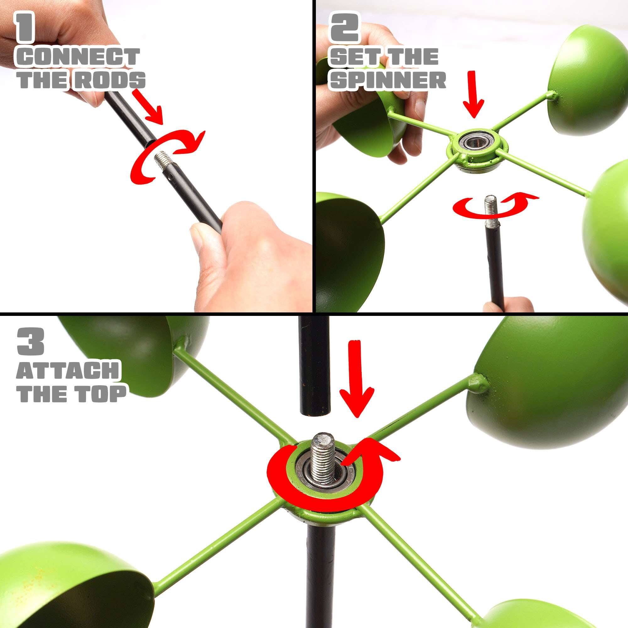 1. CONNECT THE RODS  
2. SET THE SPINNER  
3. ATTACH THE TOP