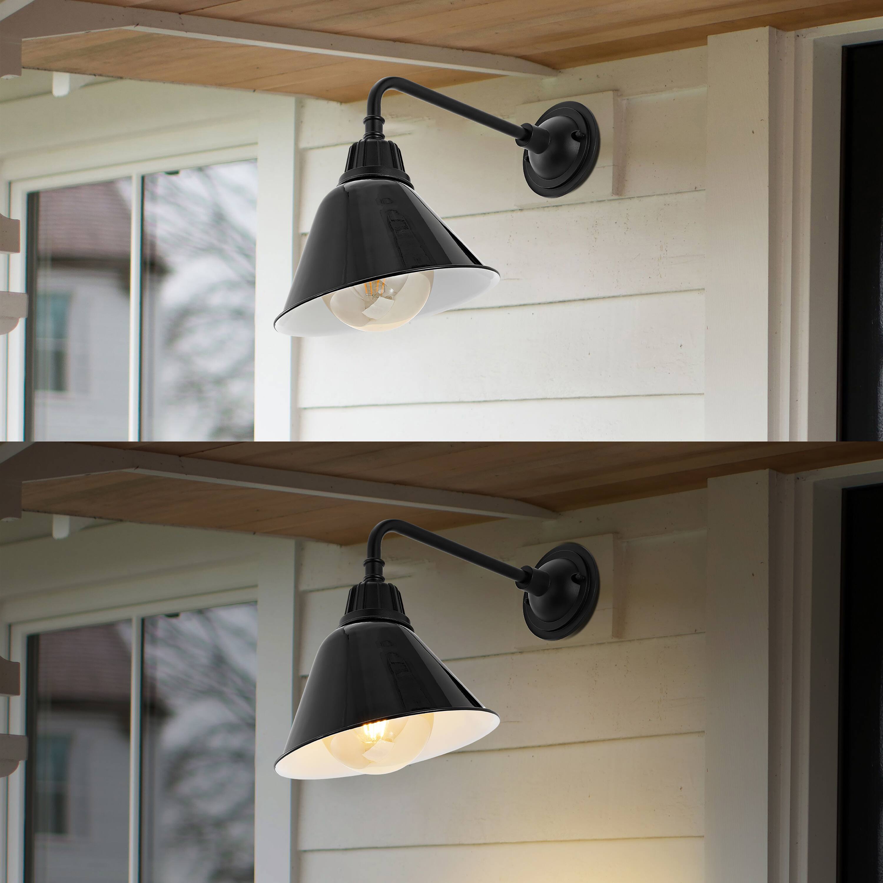 Alt View 3. Jonathan Y - Croydon 9.63" 1-Light Farmhouse Industrial Indoor/Outdoor Iron LED Gooseneck Arm Outdoor Sconce, Black - Black.