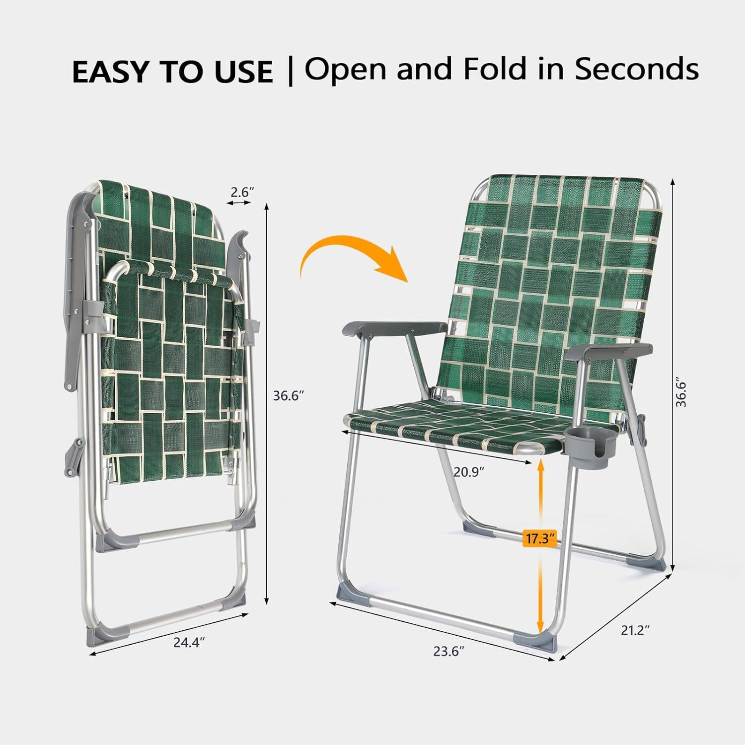 EASY TO USE | Open and Fold in Seconds

2.6"  
36.6"  
20.9"  
17.3"  
24.4"  
23.6"  
21.2"