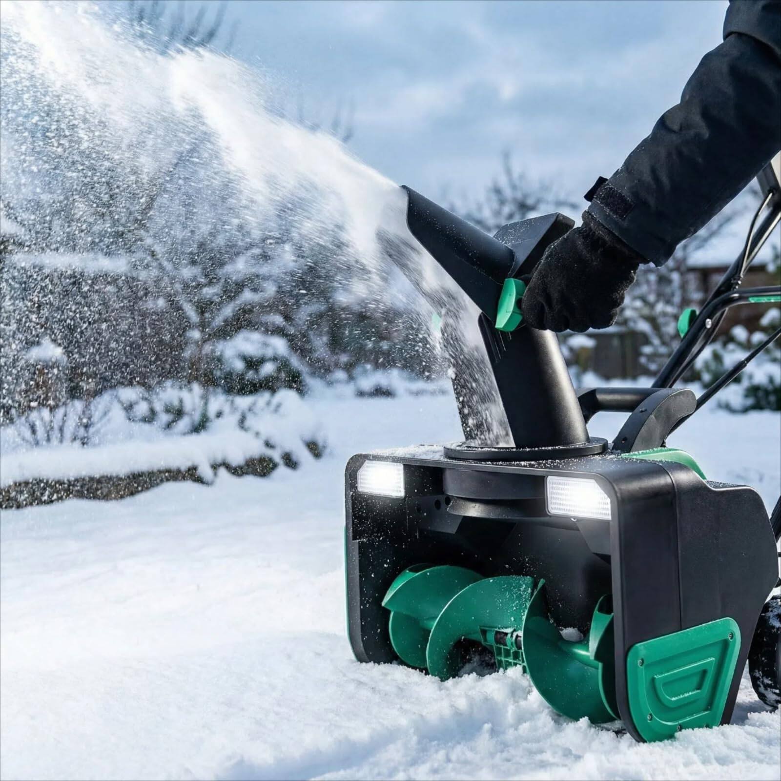 Alt View 4. Babevy - 20" Electric Snow Blower - 15-Amp Brushless Motor, 25FT Throw Distance, 180° Rotating Chute & Dual LED Lights - Lake Green.