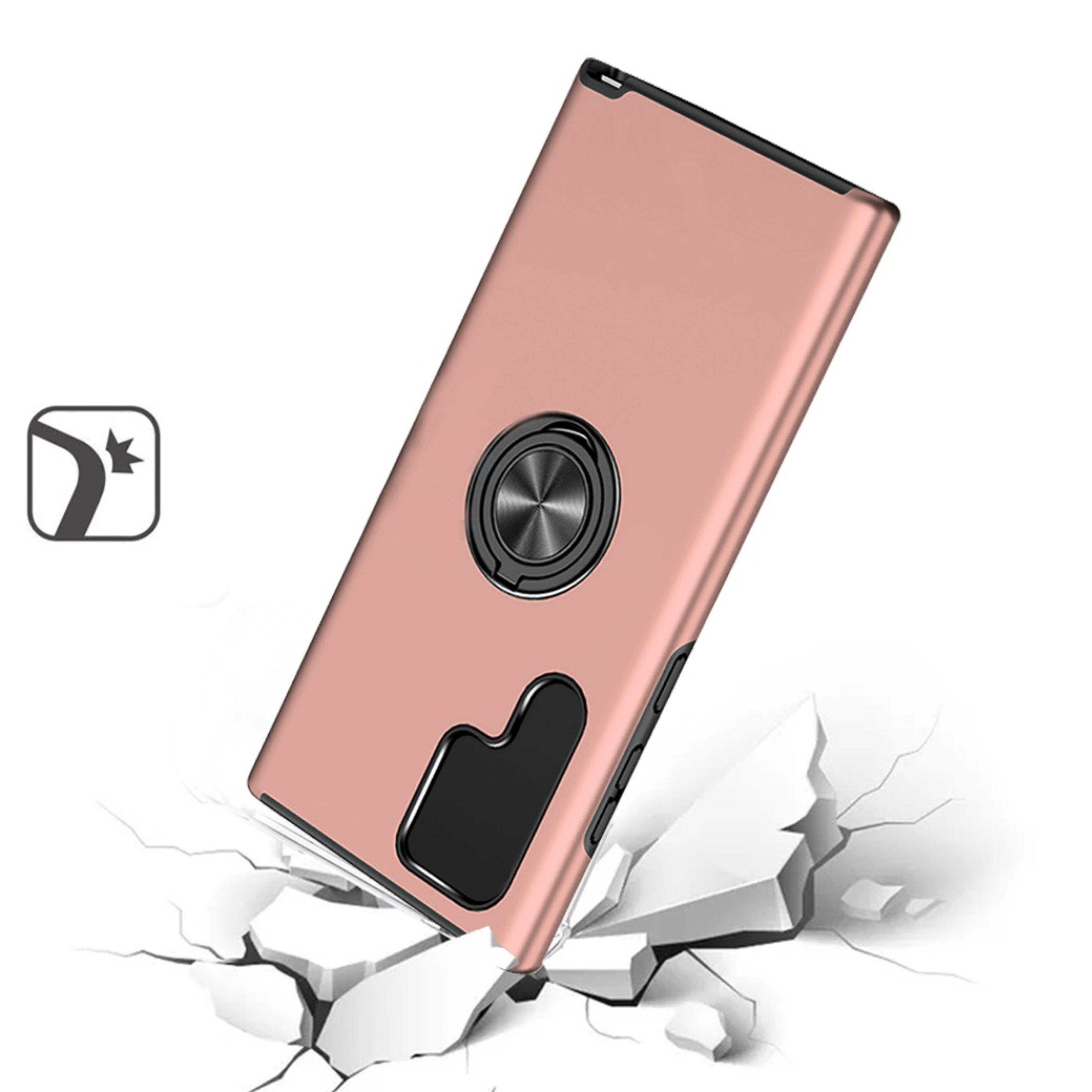 Left. Kitcheniva - Rubberized Dual Layer Phone Case With Magnetic Ring Stand For Samsung Galaxy S24+ Plus Pink - Pink.