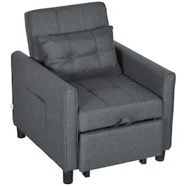 Homcom - Convertible Chair Bed, Multi-Functional Single Sofa Bed - Gray