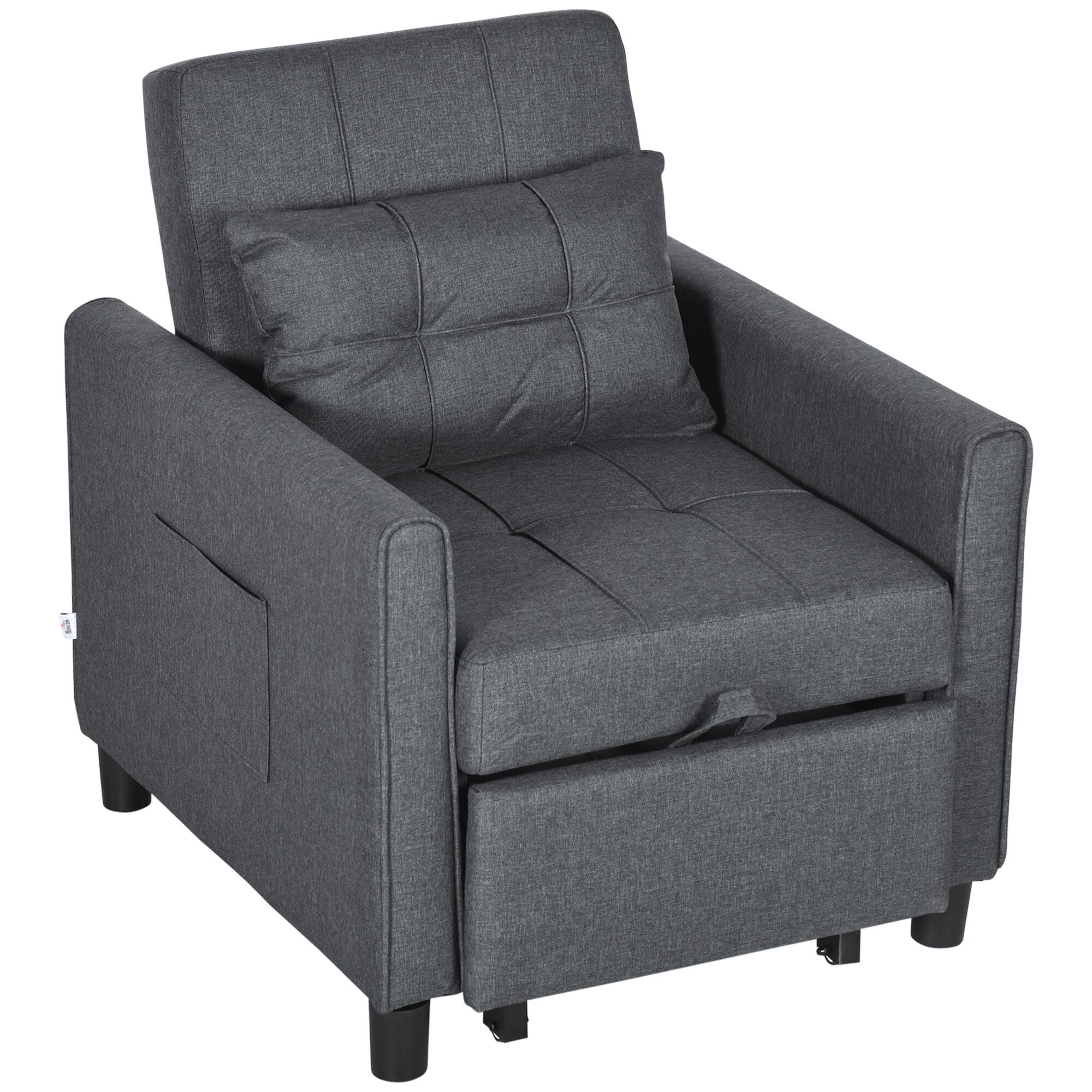 Front. Homcom - Convertible Chair Bed, Multi-Functional Single Sofa Bed - Grey.