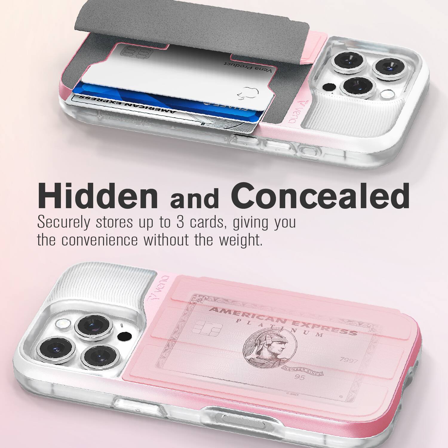 Product Viena "Hidden and Concealed" Securely stores up to 3 cards, giving you the convenience without the weight. Viena 7 AMERICAN EXPRESS PLATINUM 7997 EE CROSS 95