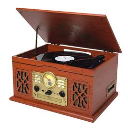 Victor Audio - Victor State 7-in-1 Wood Music Center - Mahogany